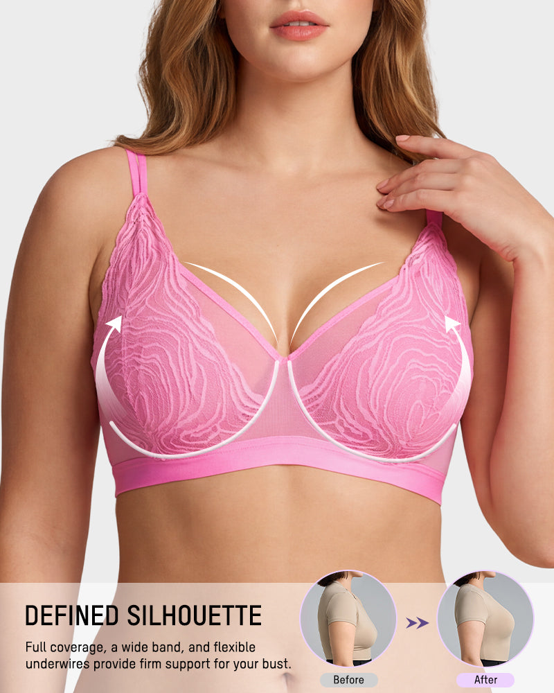 Soutien-gorge à armatures grande taille en dentelle et résille, couverture intégrale