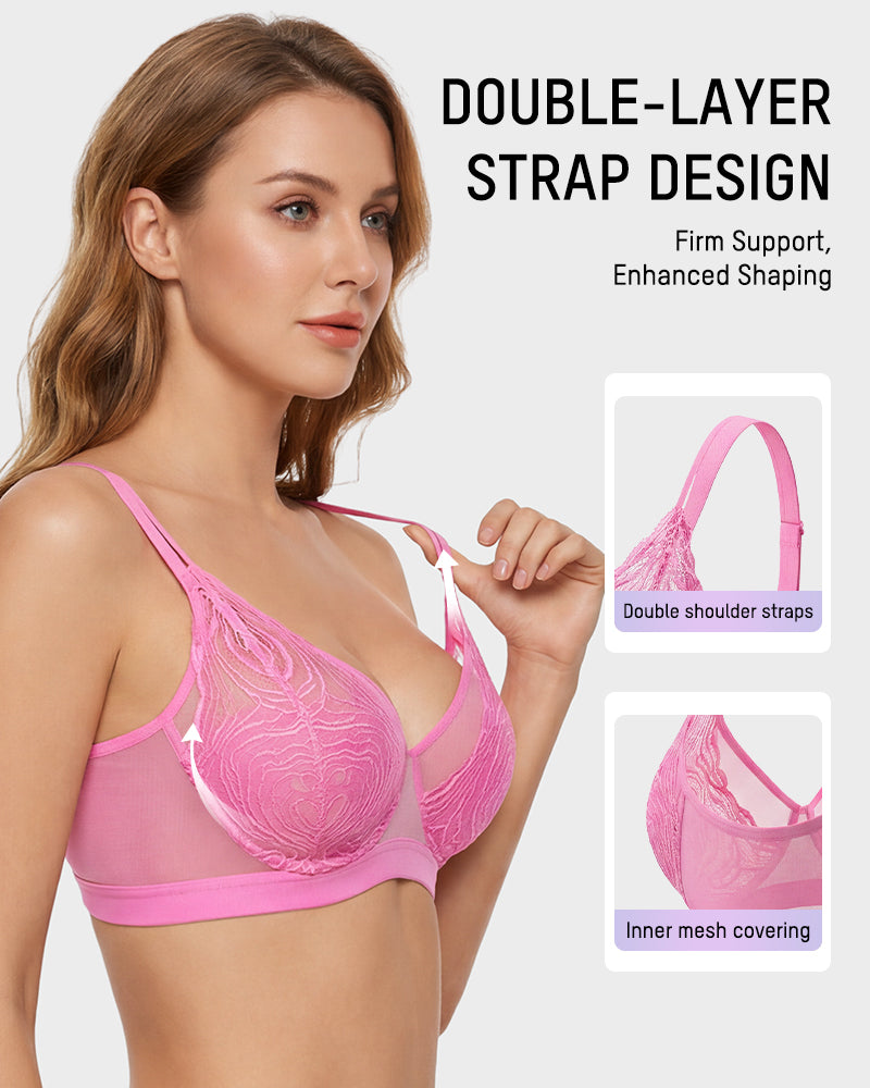 Soutien-gorge à armatures grande taille en dentelle et résille, couverture intégrale