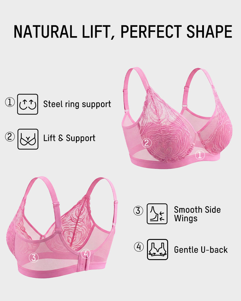 Soutien-gorge à armatures grande taille en dentelle et résille, couverture intégrale