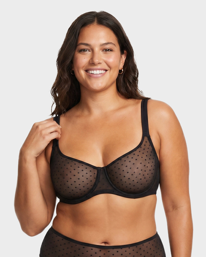 Soutien-gorge balconnet en maille plumetis transparente sans doublure