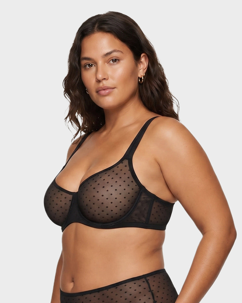 Soutien-gorge balconnet en maille plumetis transparente sans doublure