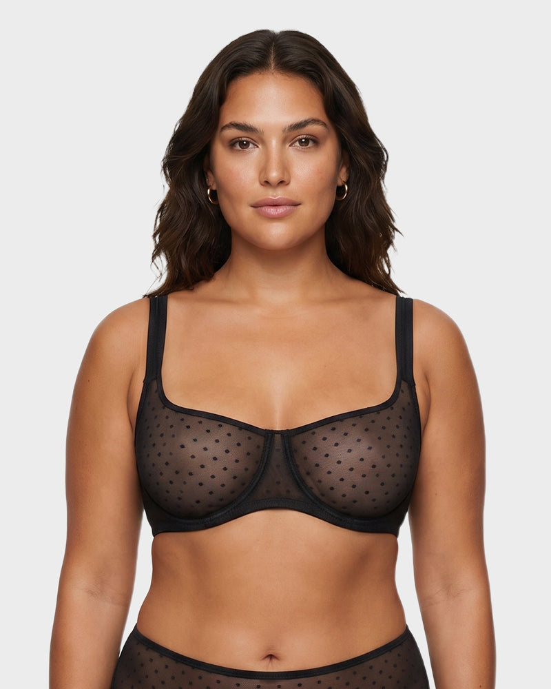 Soutien-gorge balconnet en maille plumetis transparente sans doublure