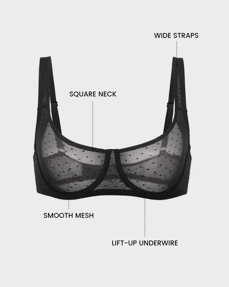 Soutien-gorge balconnet en maille plumetis transparente sans doublure