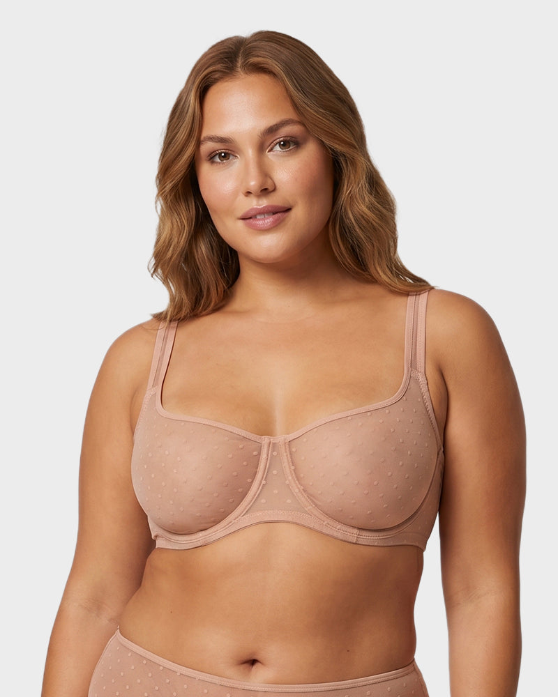 Soutien-gorge balconnet en maille plumetis transparente sans doublure