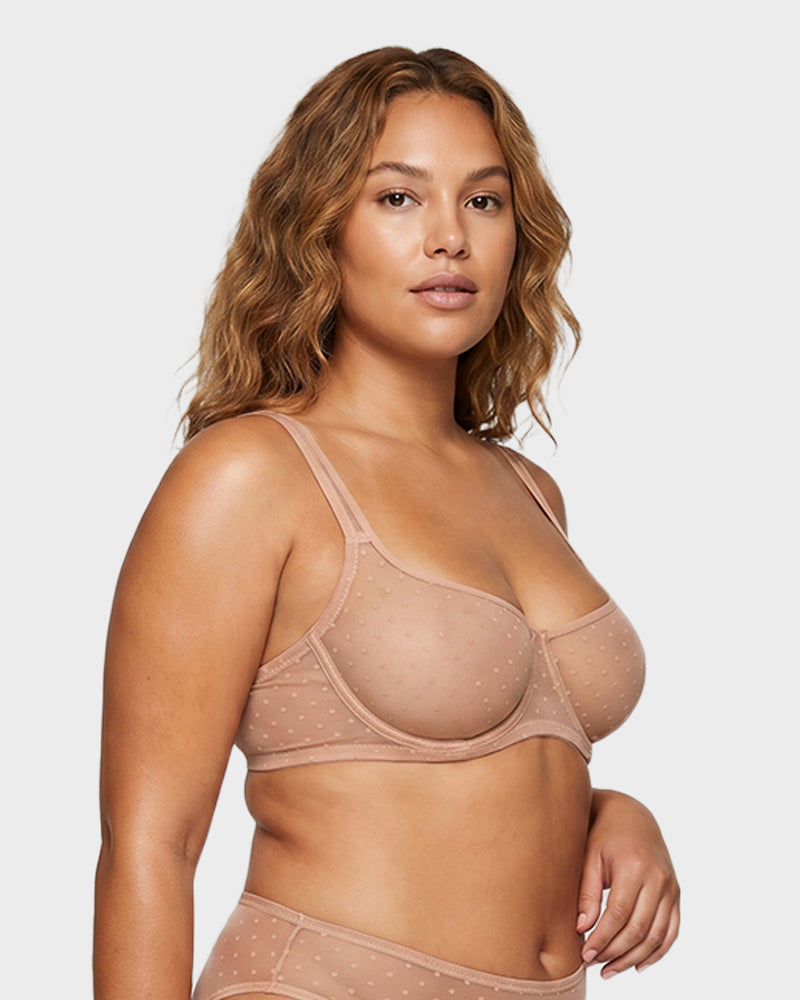 Soutien-gorge balconnet en maille plumetis transparente sans doublure
