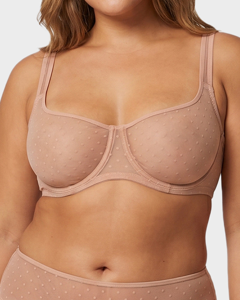 Soutien-gorge balconnet en maille plumetis transparente sans doublure
