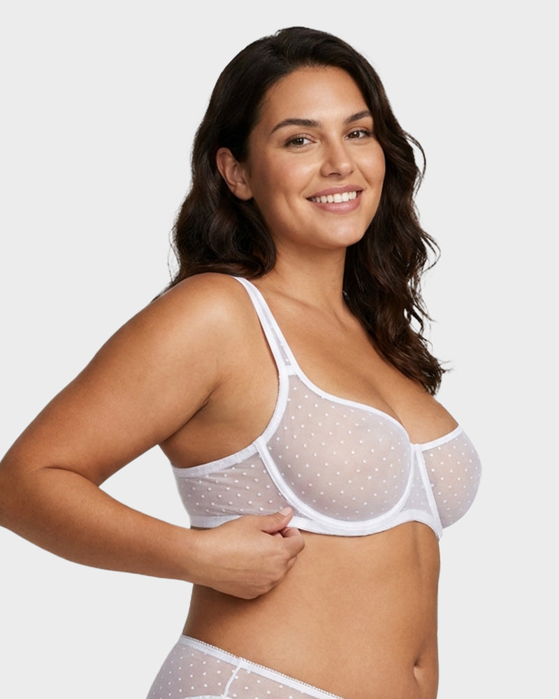Soutien-gorge balconnet en maille plumetis transparente sans doublure