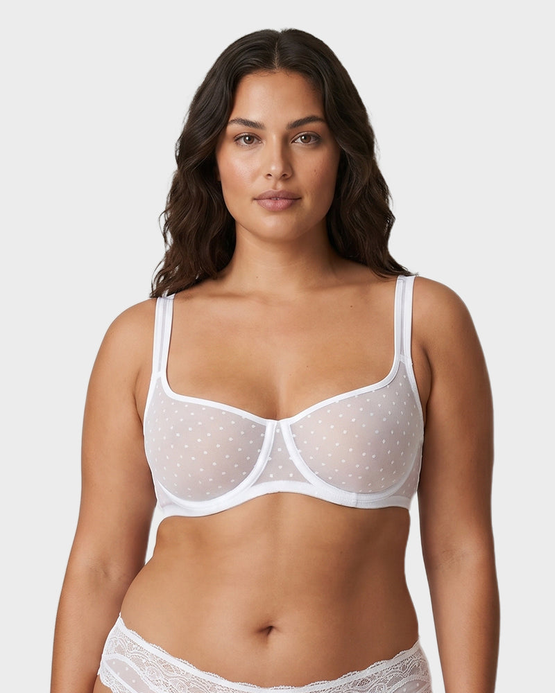Soutien-gorge balconnet en maille plumetis transparente sans doublure