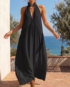 Figurbetontes fließendes Neckholder-Maxikleid mit Taschen