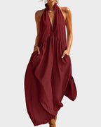 Figurbetontes fließendes Neckholder-Maxikleid mit Taschen