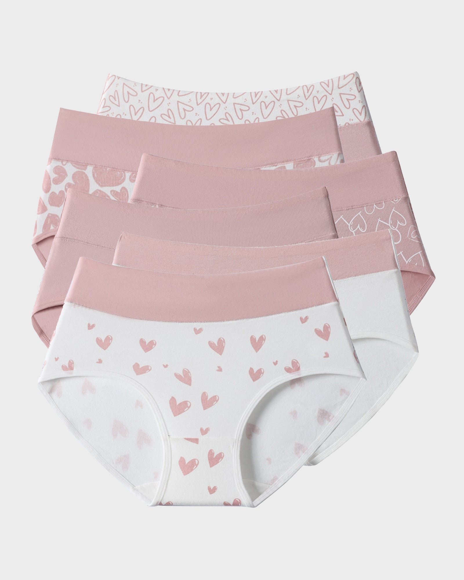 Lot de 6 culottes taille haute en coton doux imprimé cœurs