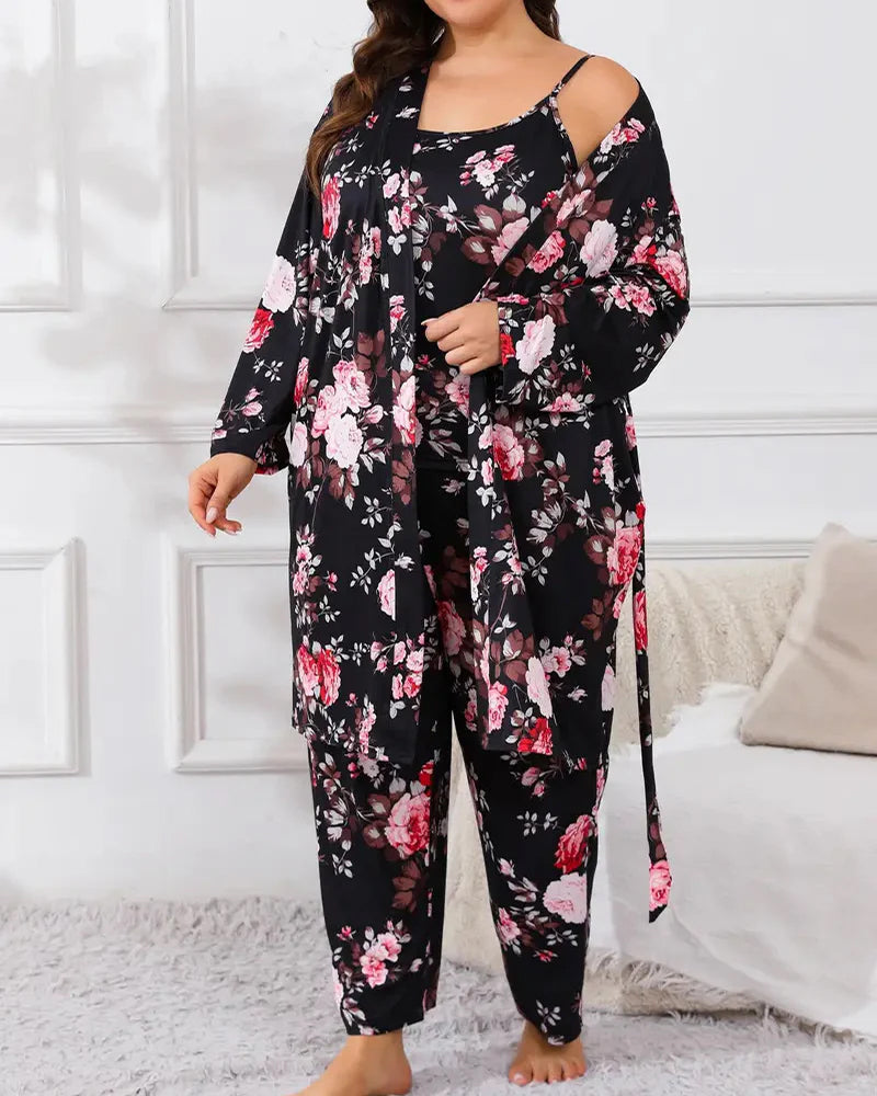 Ensemble de Pyjama Floral 3 Pièces Doux et Soyeux
