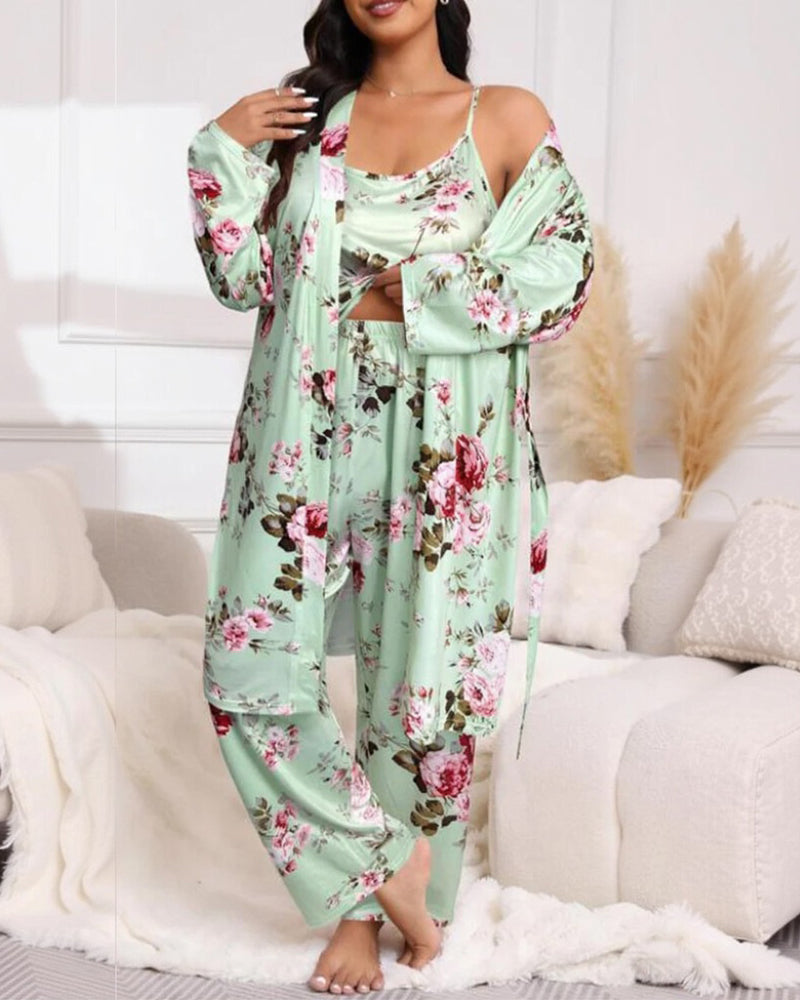 Ensemble de Pyjama Floral 3 Pièces Doux et Soyeux