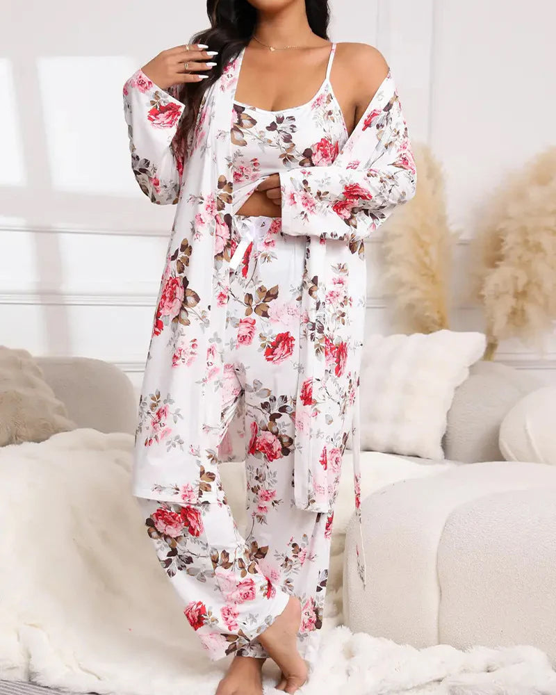 Ensemble de Pyjama Floral 3 Pièces Doux et Soyeux