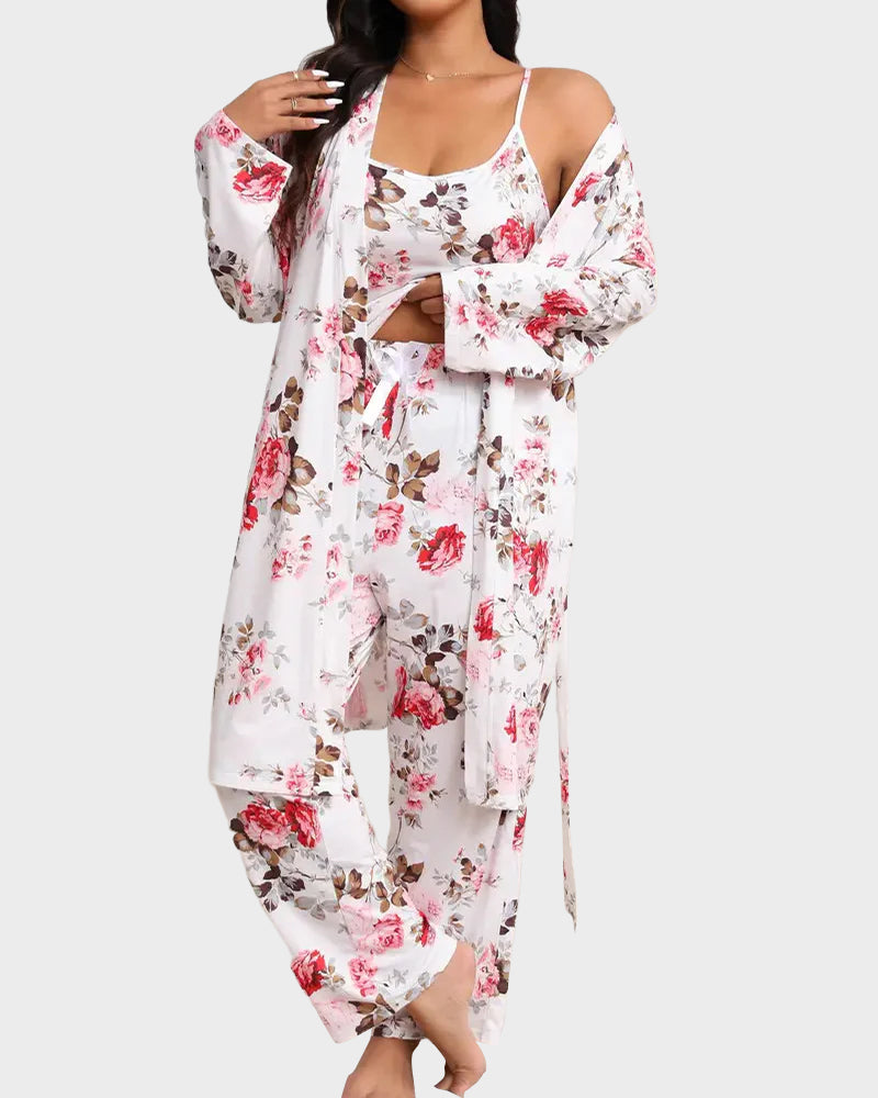 Ensemble de Pyjama Floral 3 Pièces Doux et Soyeux