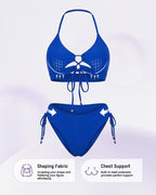 Neckholder-Push-up-Bikini-Set mit Bindedetail vorne