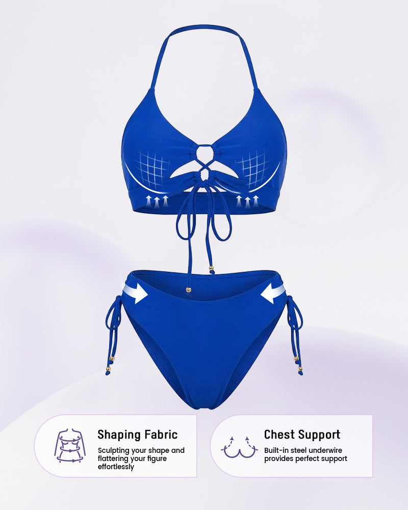 Neckholder-Push-up-Bikini-Set mit Bindedetail vorne