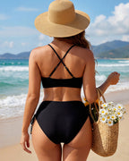 Neckholder-Push-up-Bikini-Set mit Bindedetail vorne