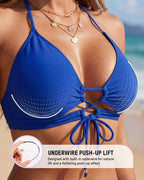 Neckholder-Push-up-Bikini-Set mit Bindedetail vorne