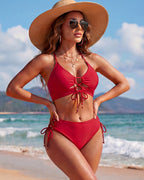 Neckholder-Push-up-Bikini-Set mit Bindedetail vorne