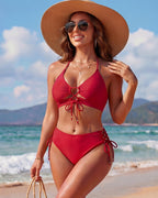 Neckholder-Push-up-Bikini-Set mit Bindedetail vorne