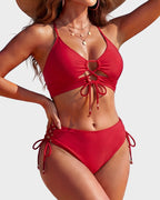 Neckholder-Push-up-Bikini-Set mit Bindedetail vorne