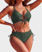 Neckholder-Push-up-Bikini-Set mit Bindedetail vorne