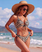 Neckholder-Push-up-Bikini-Set mit Bindedetail vorne