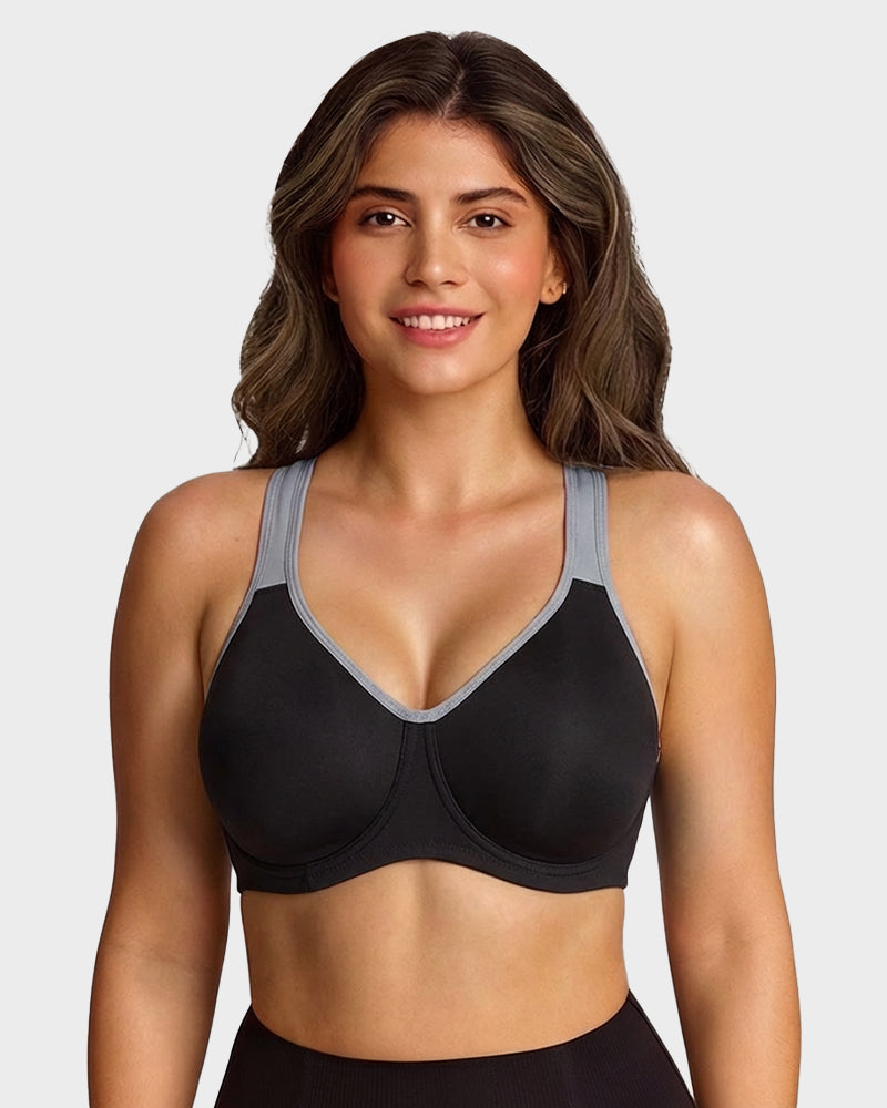 Soutien-gorge de sport couvrant non doublé à armatures externes