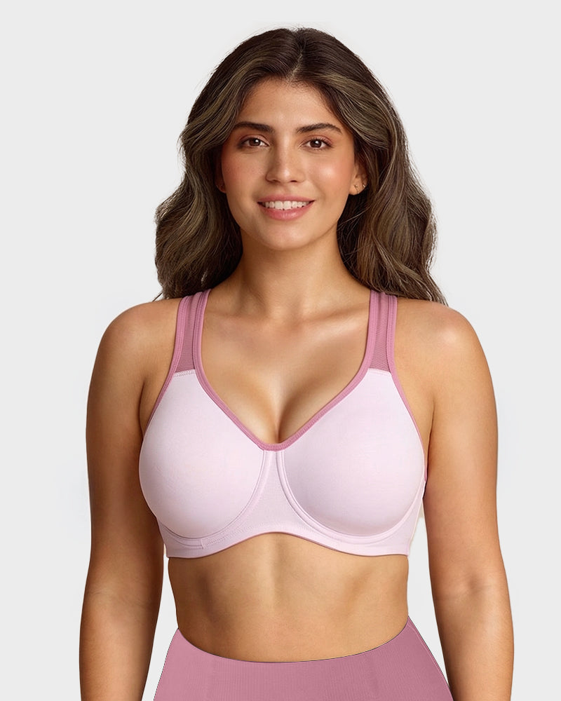 Soutien-gorge de sport couvrant non doublé à armatures externes