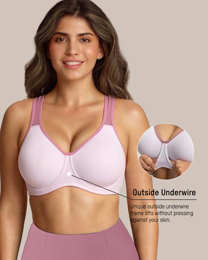 Soutien-gorge de sport couvrant non doublé à armatures externes
