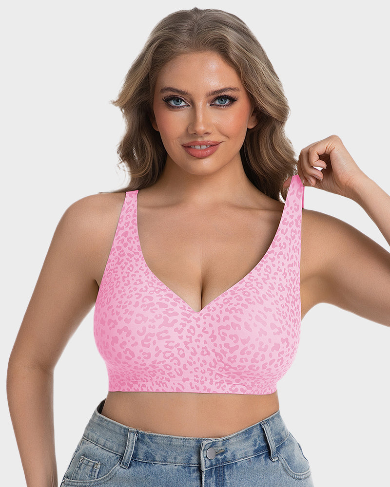 Soutien-gorge sans armatures léopard à col en V galbant