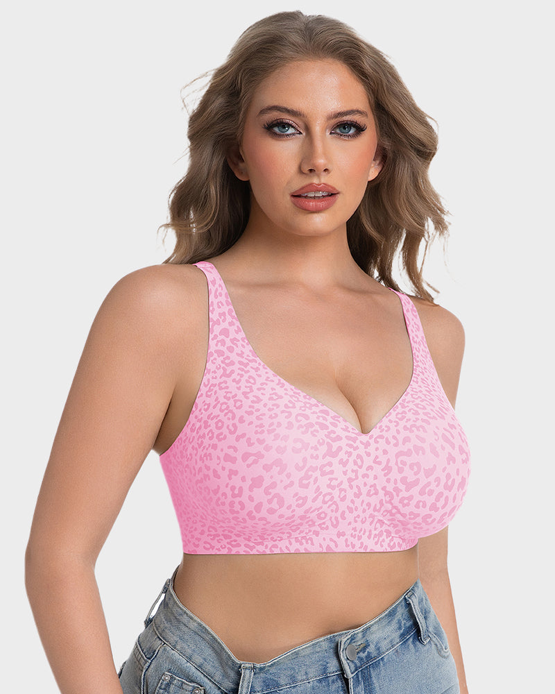 Soutien-gorge sans armatures léopard à col en V galbant
