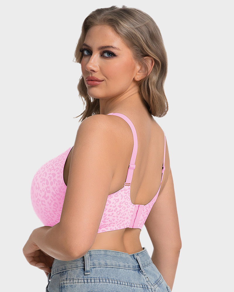 Soutien-gorge sans armatures léopard à col en V galbant