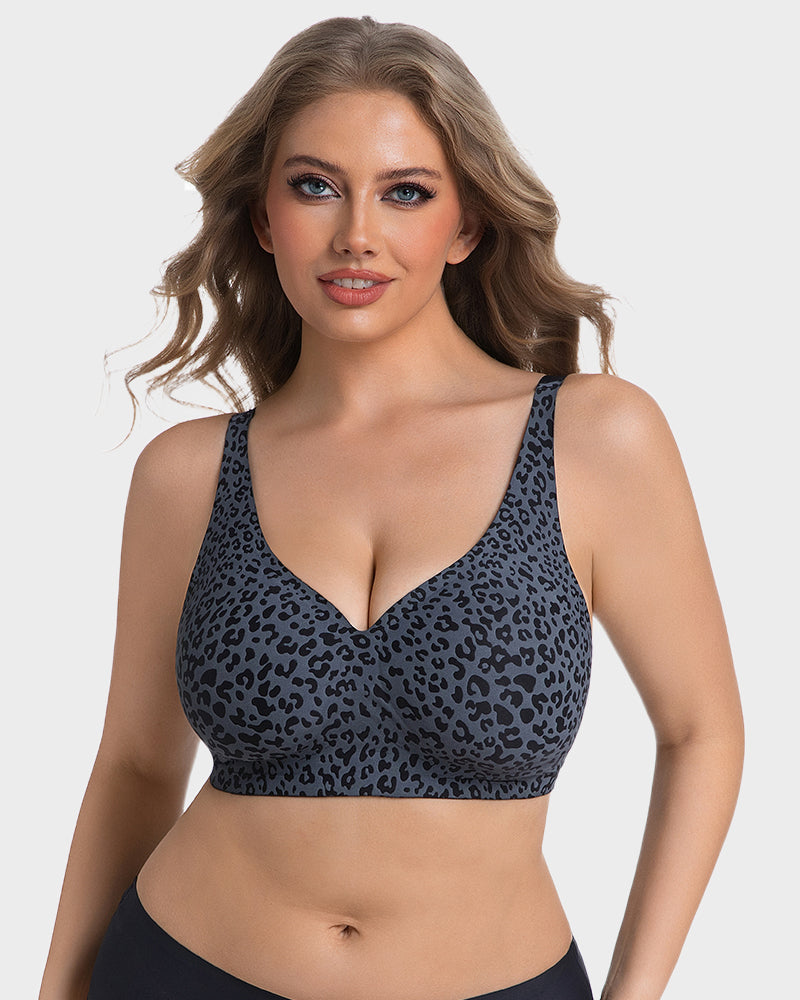 Soutien-gorge sans armatures léopard à col en V galbant