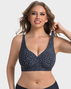 Soutien-gorge sans armatures léopard à col en V galbant