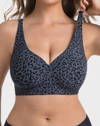 Soutien-gorge sans armatures léopard à col en V galbant