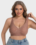 Soutien-gorge sans armatures léopard à col en V galbant