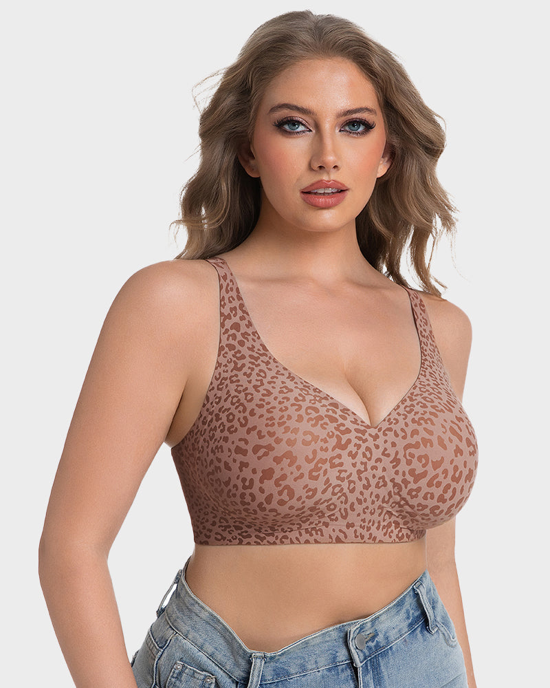 Soutien-gorge sans armatures léopard à col en V galbant