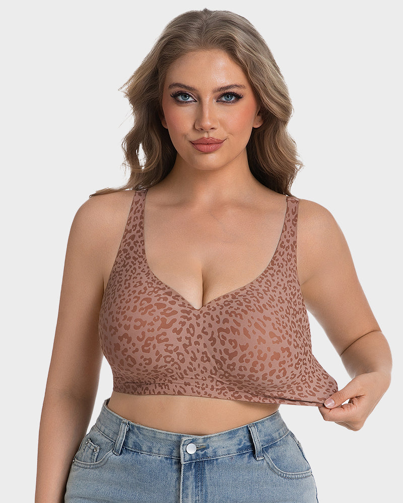 Soutien-gorge sans armatures léopard à col en V galbant