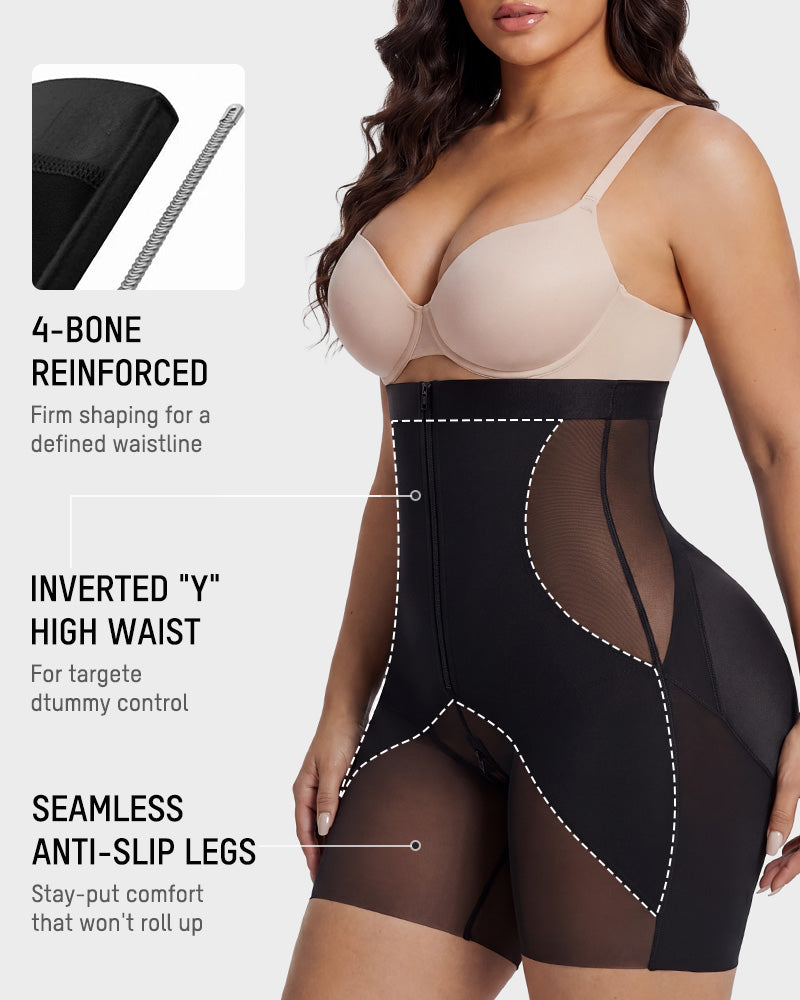 Zip-Front Tummy Control Butt Lifting Shapewear Shorts