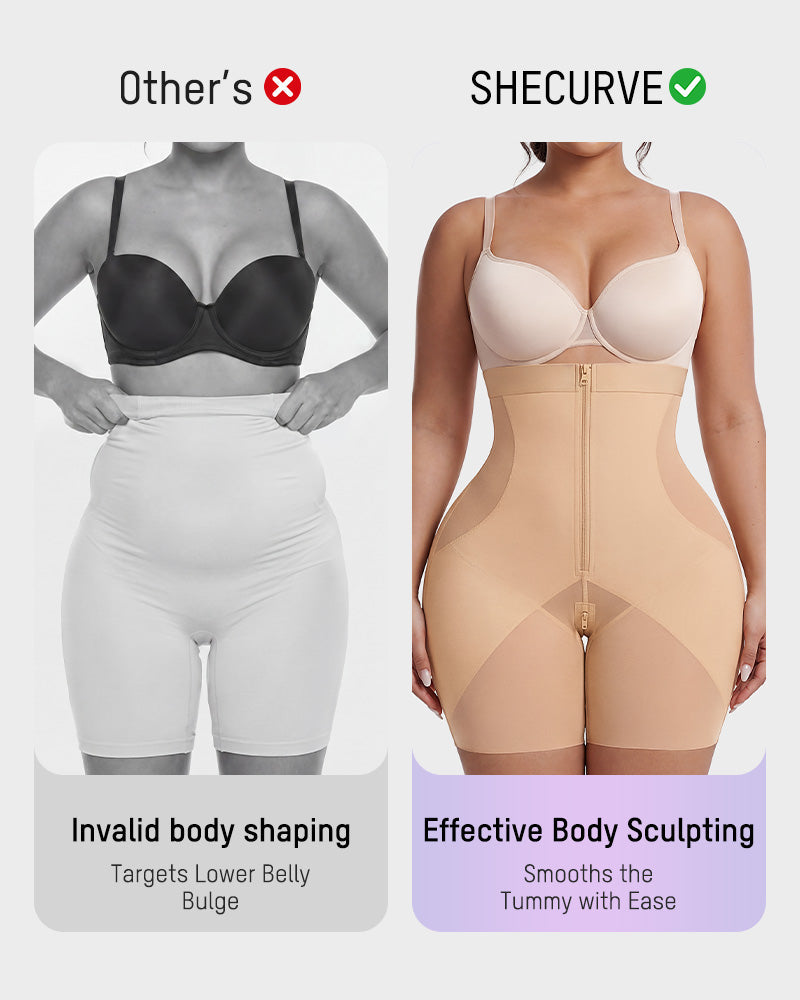 Zip-Front Tummy Control Butt Lifting Shapewear Shorts