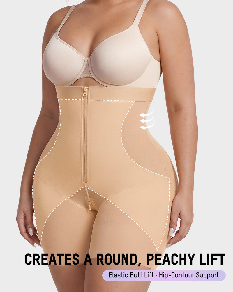 Zip-Front Tummy Control Butt Lifting Shapewear Shorts