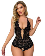 Floral Lace Sheer Crotchless Teddy Bodysuit