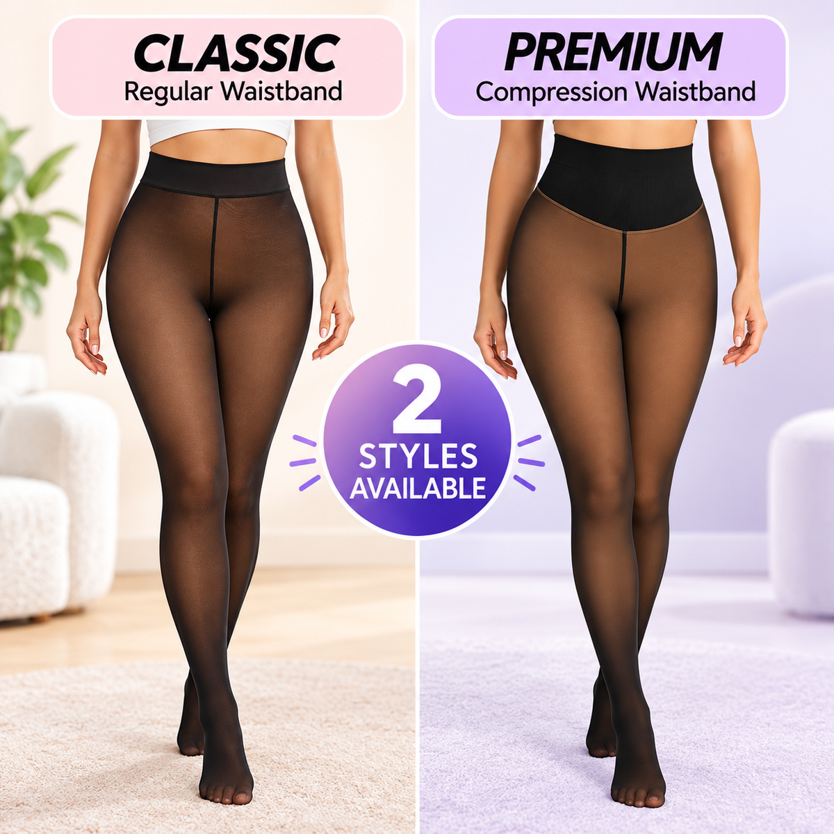 One-Seam & 4 Shades Fleece Lined Tights